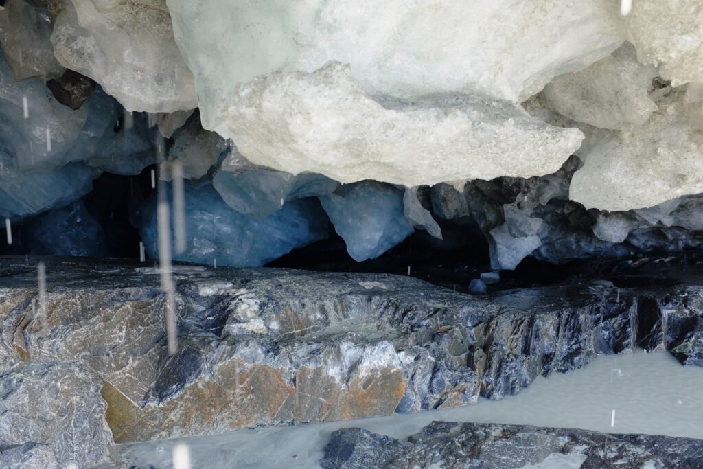Ice crevice with icicles