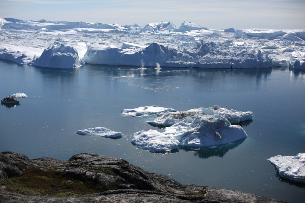 Floating ice on still water